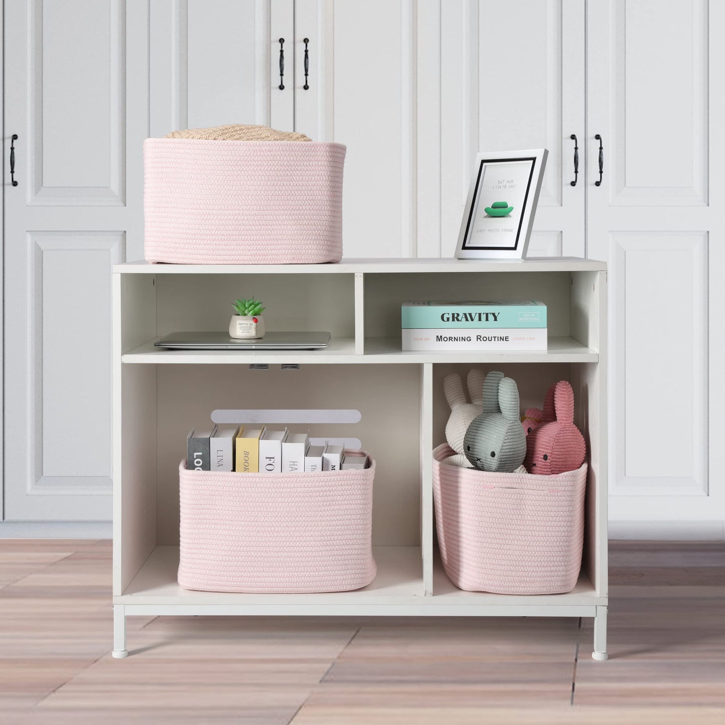 XUANGUO Cotton Rope storage Basket Bins Woven Basket for Organizing Shelves Rectangle Decorative Baskets For storage Clothes Toys Books Towels Square