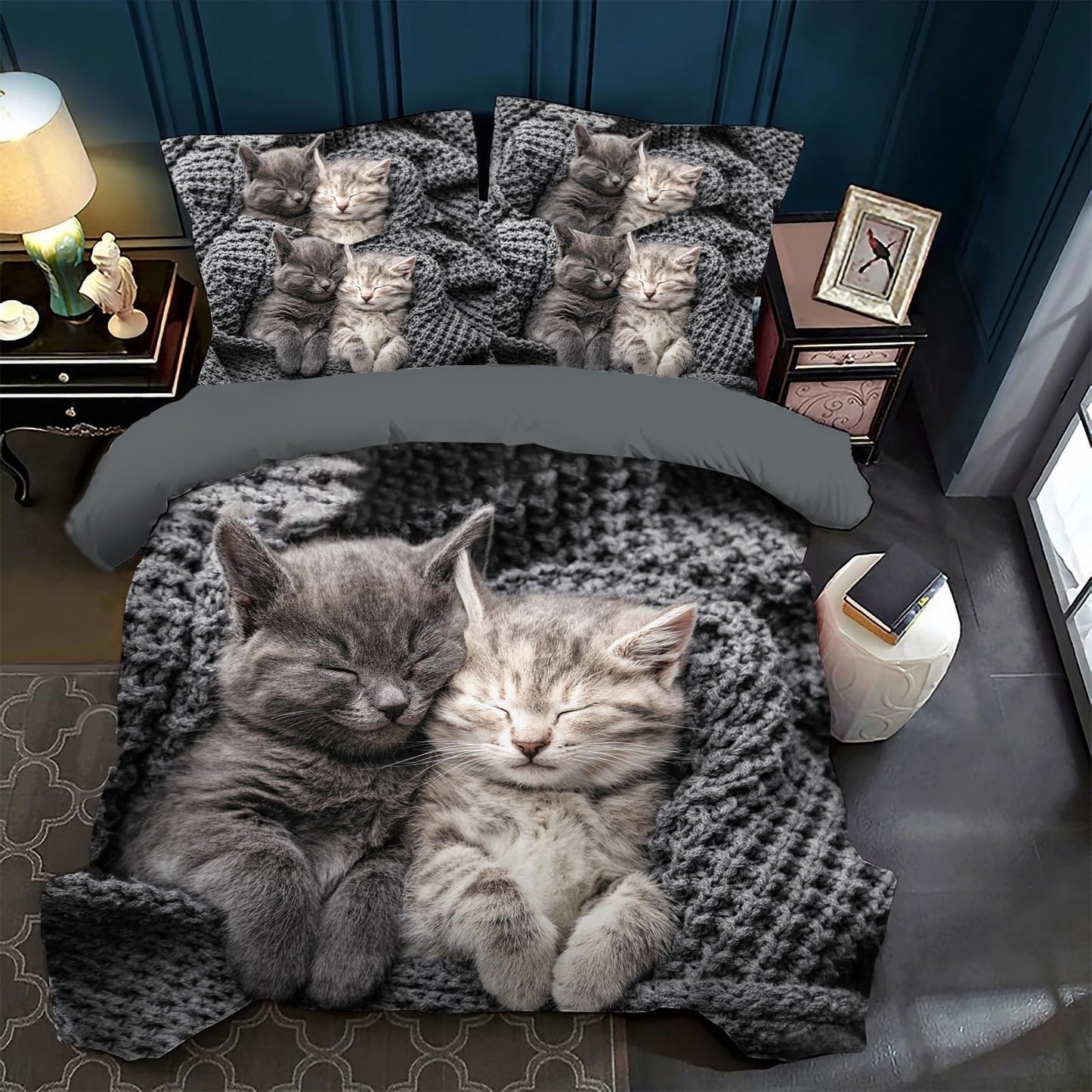 VTRXEG Cat Bedding Set, 3-Piece Soft and Comfortable Microfiber Duvet Cover Set for Children and Adults (220x240cm)