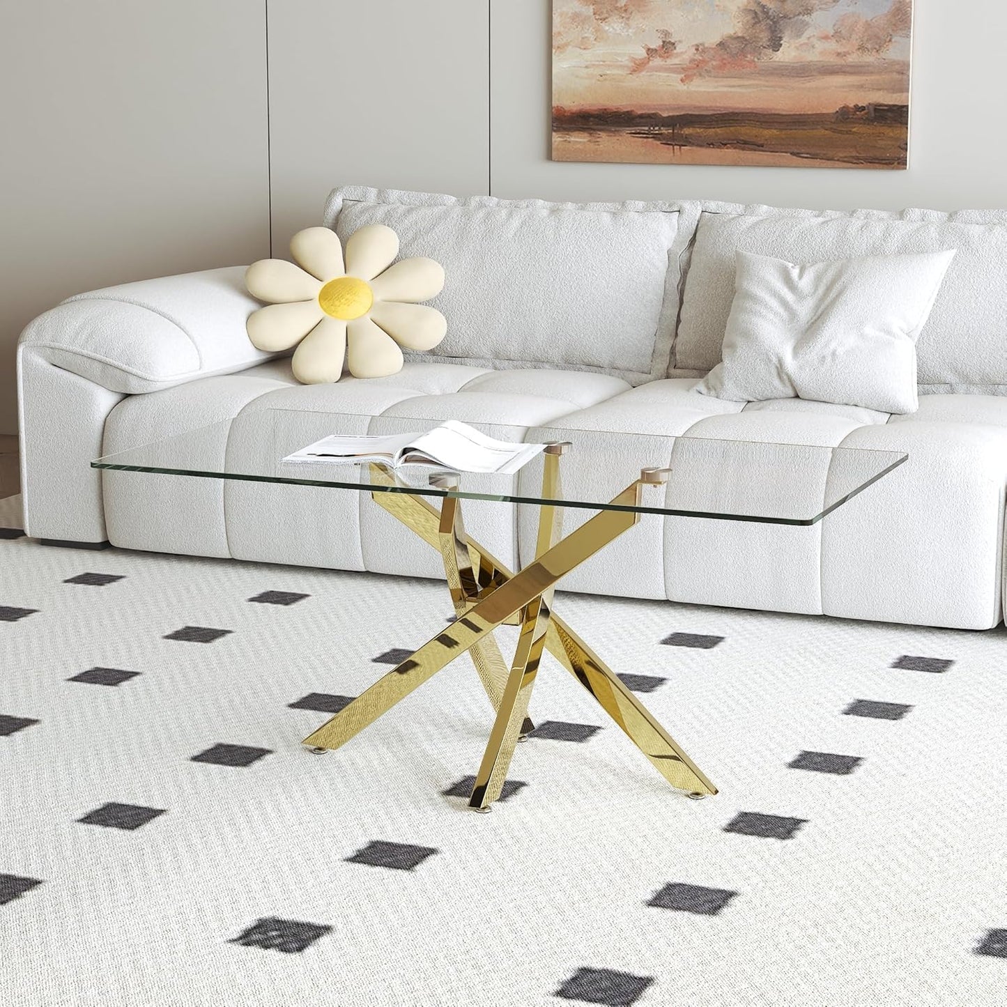 Glass Coffee Table with Gold Chrome Legs for Living Room, Home & Office