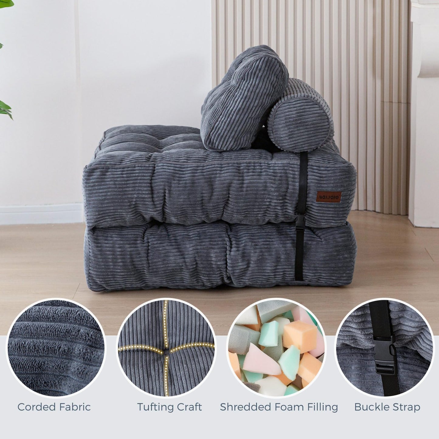 MAXYOYO Folding Sofa Bed, Convertible Sleeper Chair with Pillow Foldable Mattress with Back Support