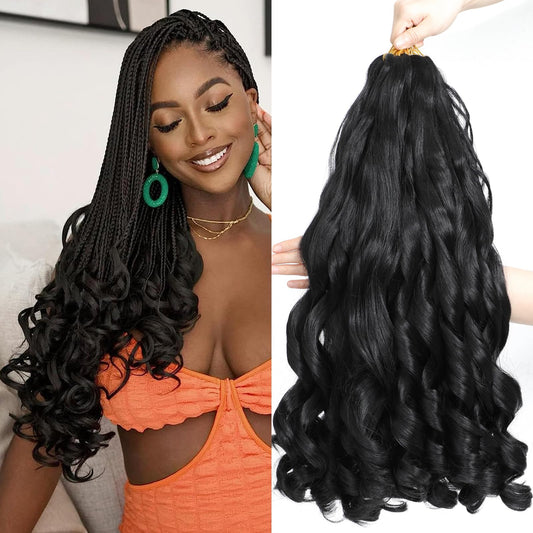 ZIYANGBABA French Curl Braiding Hair 22 Inch 8 Packs Curly Braiding Hair Pre Stretched Crochet Braids extensions for braiding (1B#, 22 Inch (Pack of