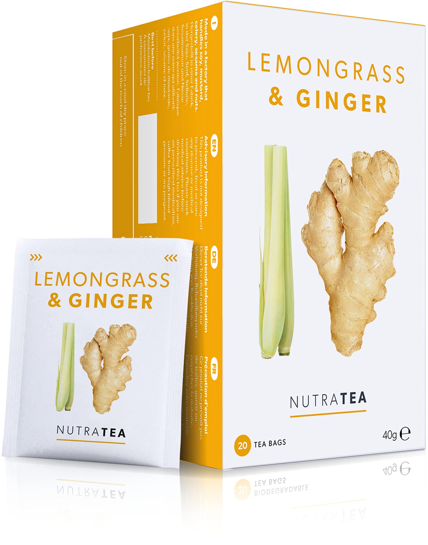 Nutra Tea Lemongrass & Ginger Tea - 40 Individual Wrapped Bags - Herbal Infusion (2 Pack)