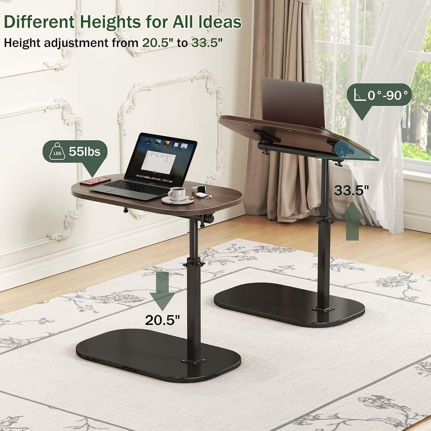 XUDREZ Large Adjustable C Shaped Side Table, Black