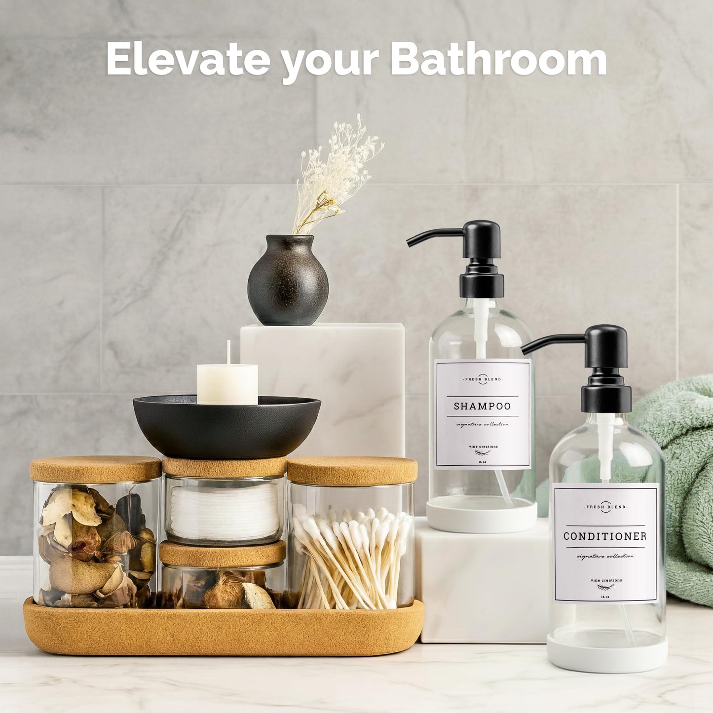 Vine Creations Glass Soap Dispenser, 2 Pack Kitchen Soap Dispenser Set with Stainless Steel Pump