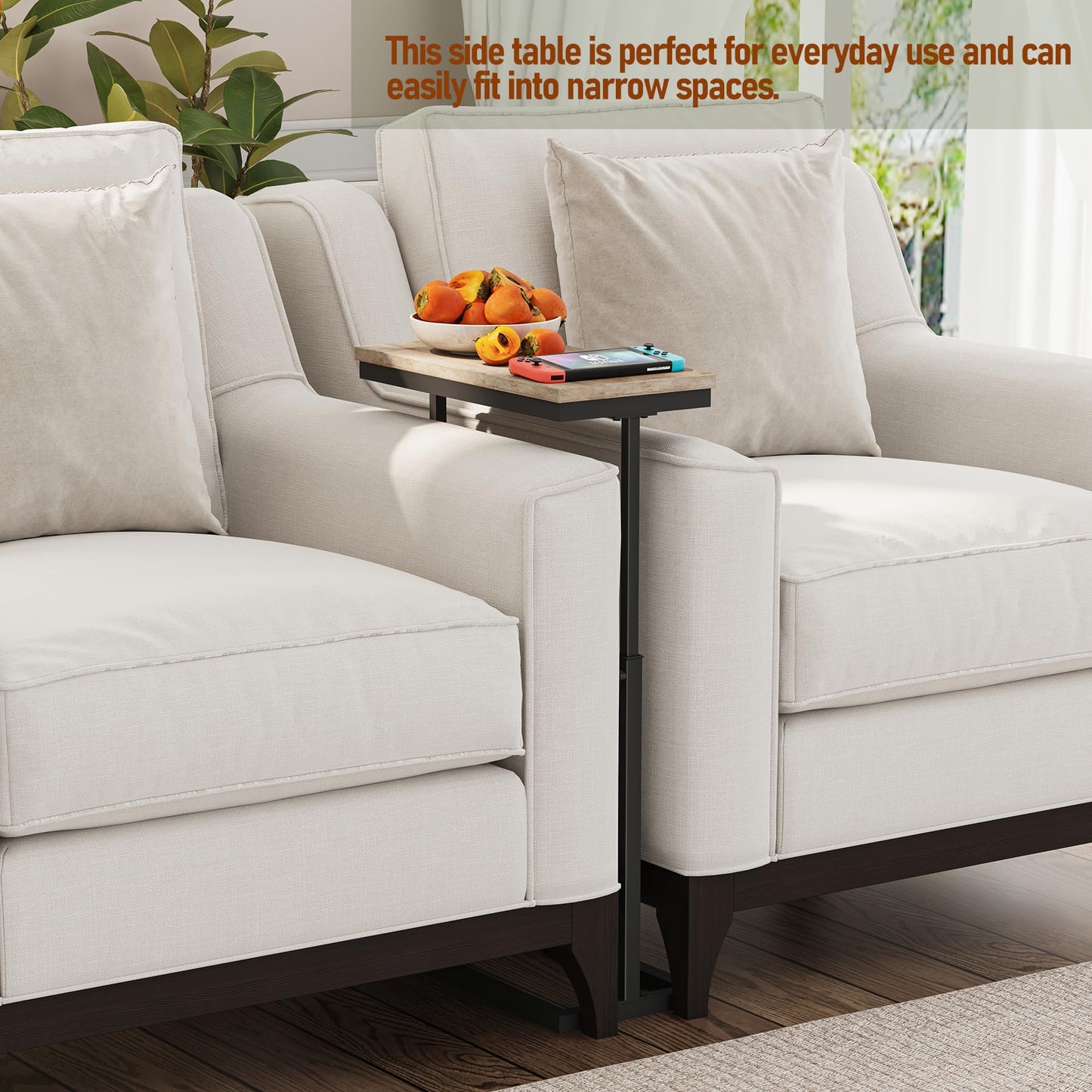 TUTOTAK End Table, Side Table, Tall Couch Table, Sofa Table, Living Room, Bed Room, Greige TB01BG0832EU