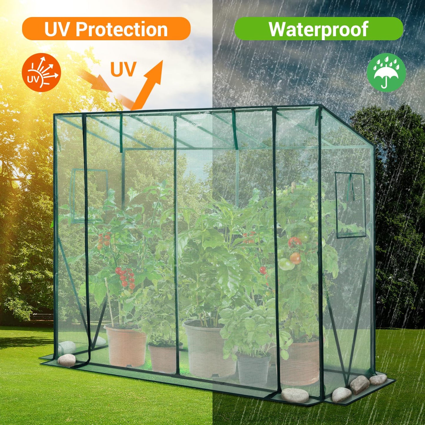 Ohuhu Walk in Greenhouse Tomato Greenhouse for Outdoors: Portable Green House with Roll-Up Zippered Door PE Cover, Tall Plastic Greenhouses Small
