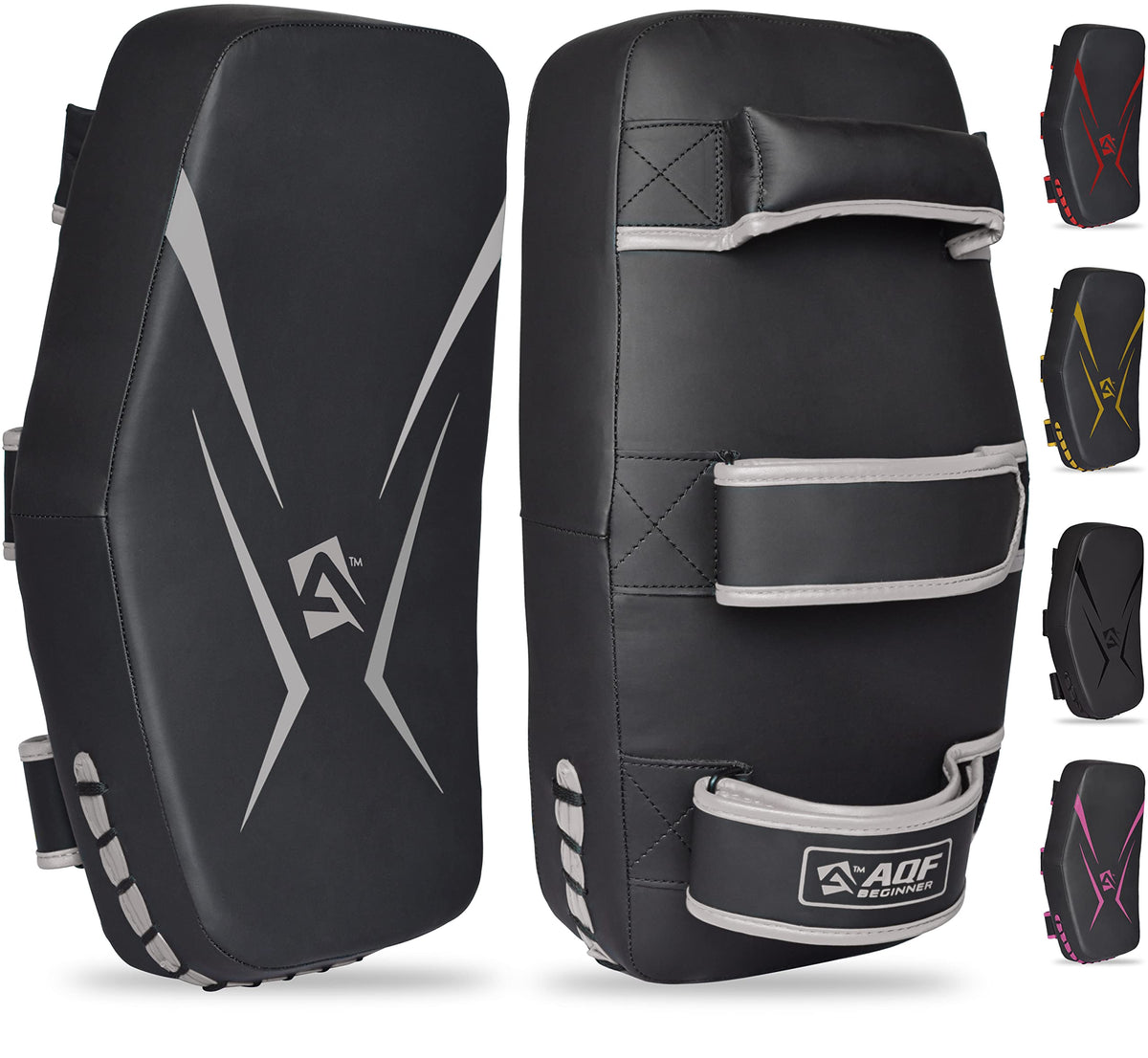 AQF Thai Pads for Kickboxing Muay Thai Pad with Solid Handle Grip, Maya Hide Leather Curved Strike Shield for Boxing MMA Martial Arts Taekwondo,