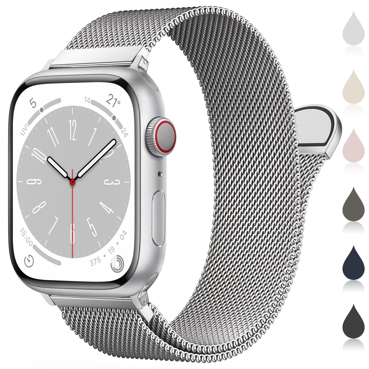 Original Milanese Loop Compatible with Apple Watch Straps 38mm 40mm 41mm 42mm 44mm 45mm 46mm 49mm Women & Men, Magnetic Clasp Adjustable Metal Bands