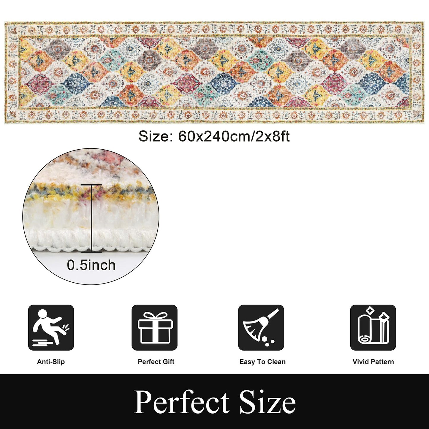 SHACOS Runner Rugs for Hallway Non Slip 60 x 240 cm Extra Long Hallway Hall Runner Vintage Distressed Area Rugs Washable Kitchen Floor Carpet Runner