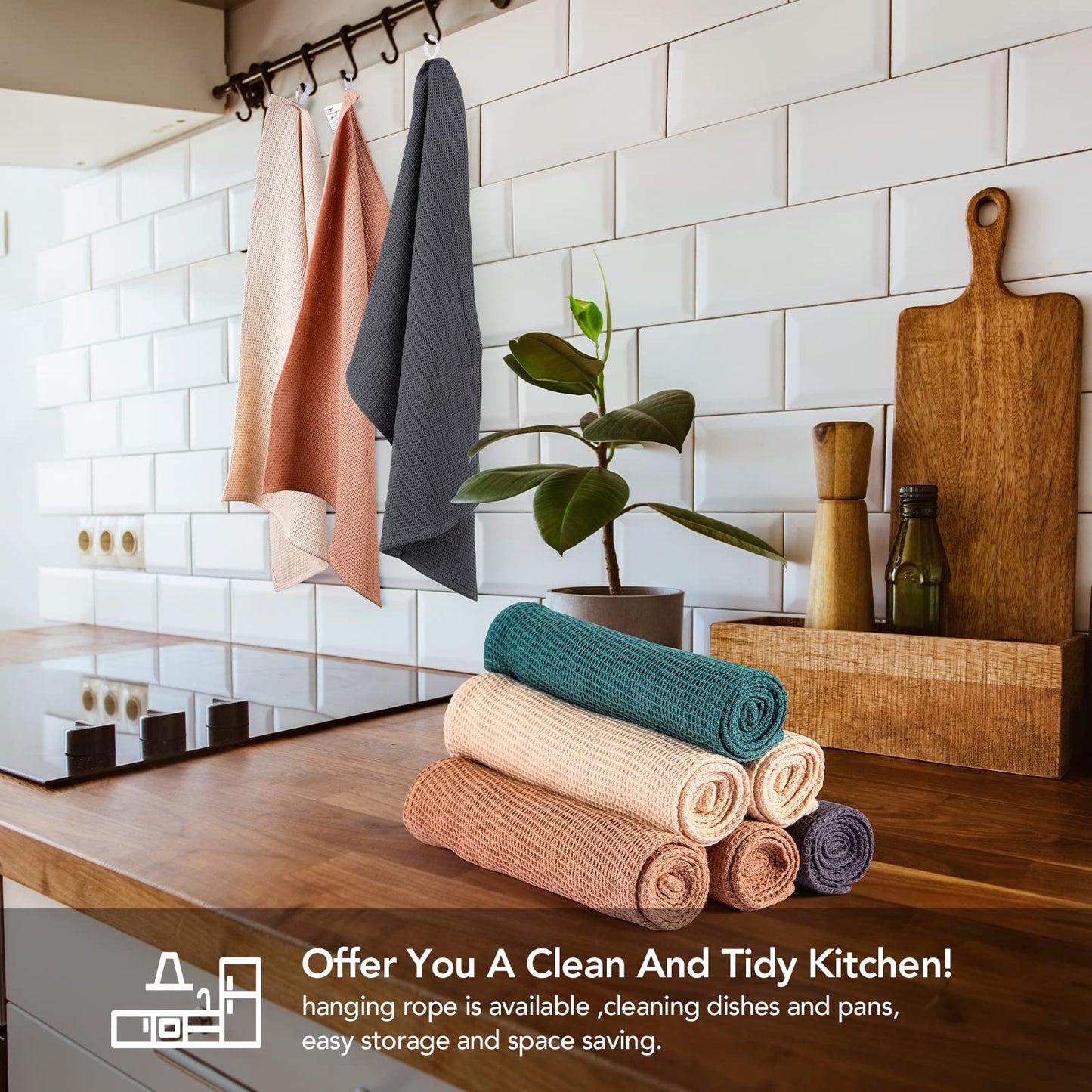 PY HOME & SPORTS 8 Pack Cotton Waffle Weave Kitchen Towels 17 x 25, Super Absorbent Kitchen Hand Dish Cloths for Drying and Cleaning