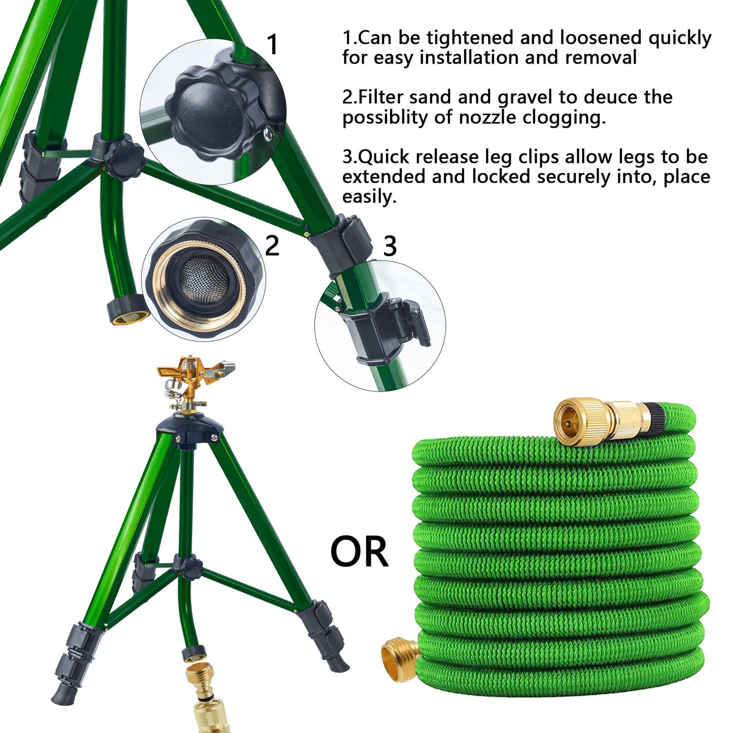 Hourleey Impact Sprinkler on Tripod Base, Heavy Duty Brass Sprinklers for Yard Lawn Garden, 0-360 Degree Large Area Coverage, 3/4 Inch Connector