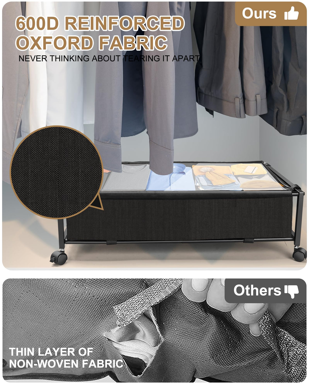 JEPEErbz Under Bed Storage with Wheels and Lid, Rolling Under Bed Drawers for Clothes, Shoes, Blankets, Toys (Black)