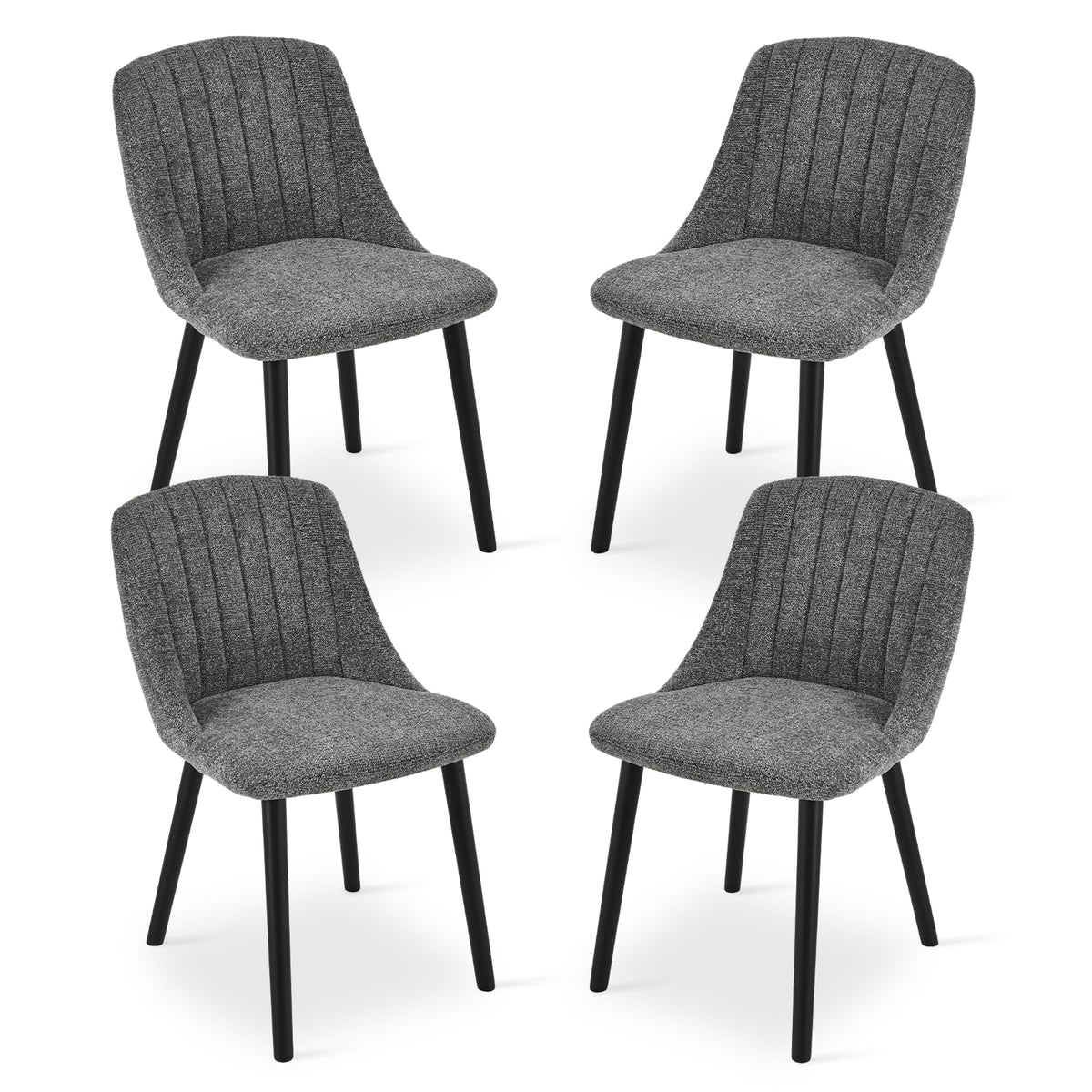 Goeurvant Dining Chairs Set of 4 Upholstered Armchairs with Wooden Legs Kitchen Chairs for Living Room, Grey-Chenille