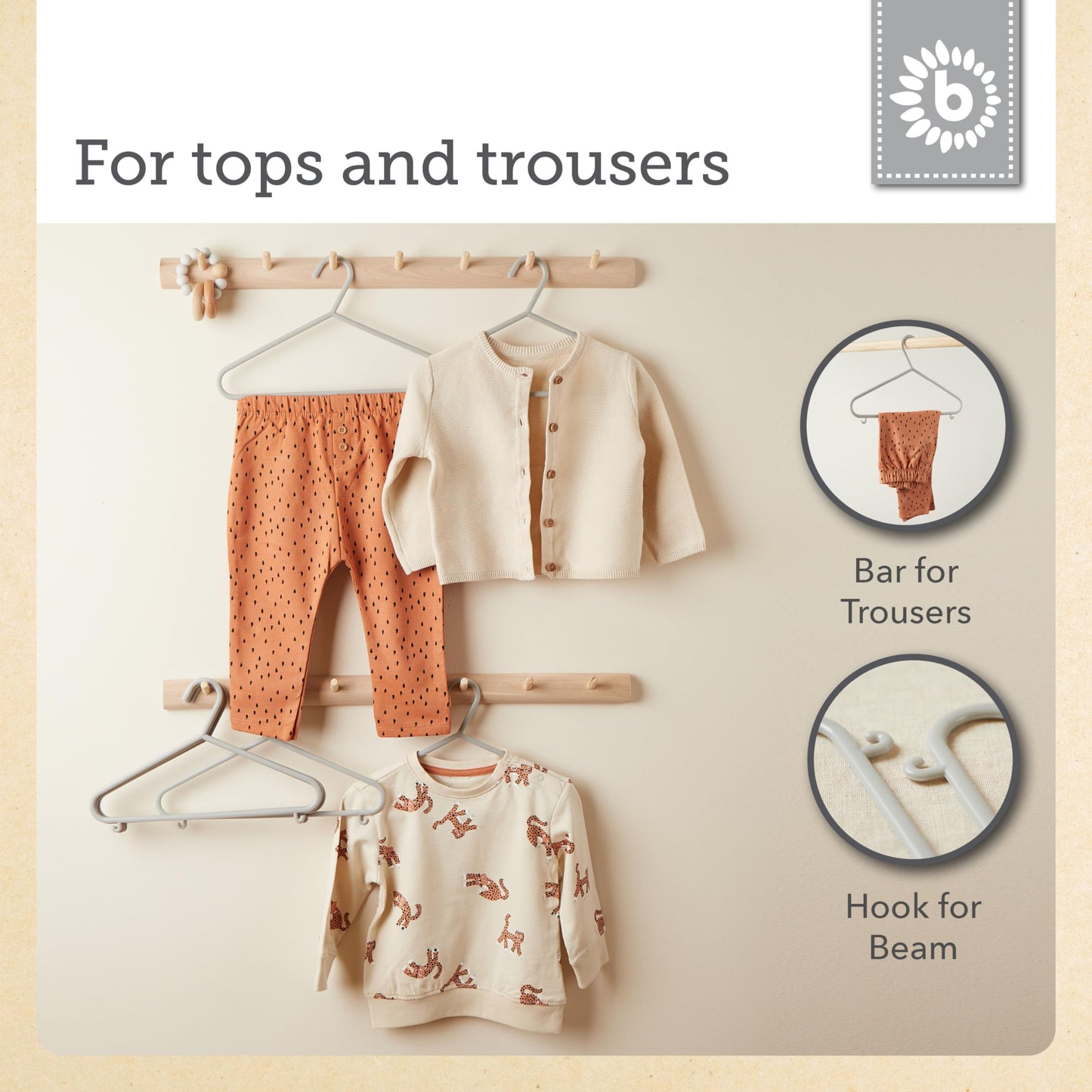 Bieco Children's Clothes Hangers 32 Pcs Grey | Length approx. 30 cm | Baby Clothes Hangers | Kids Coat | Baby | Organiser | Dividers