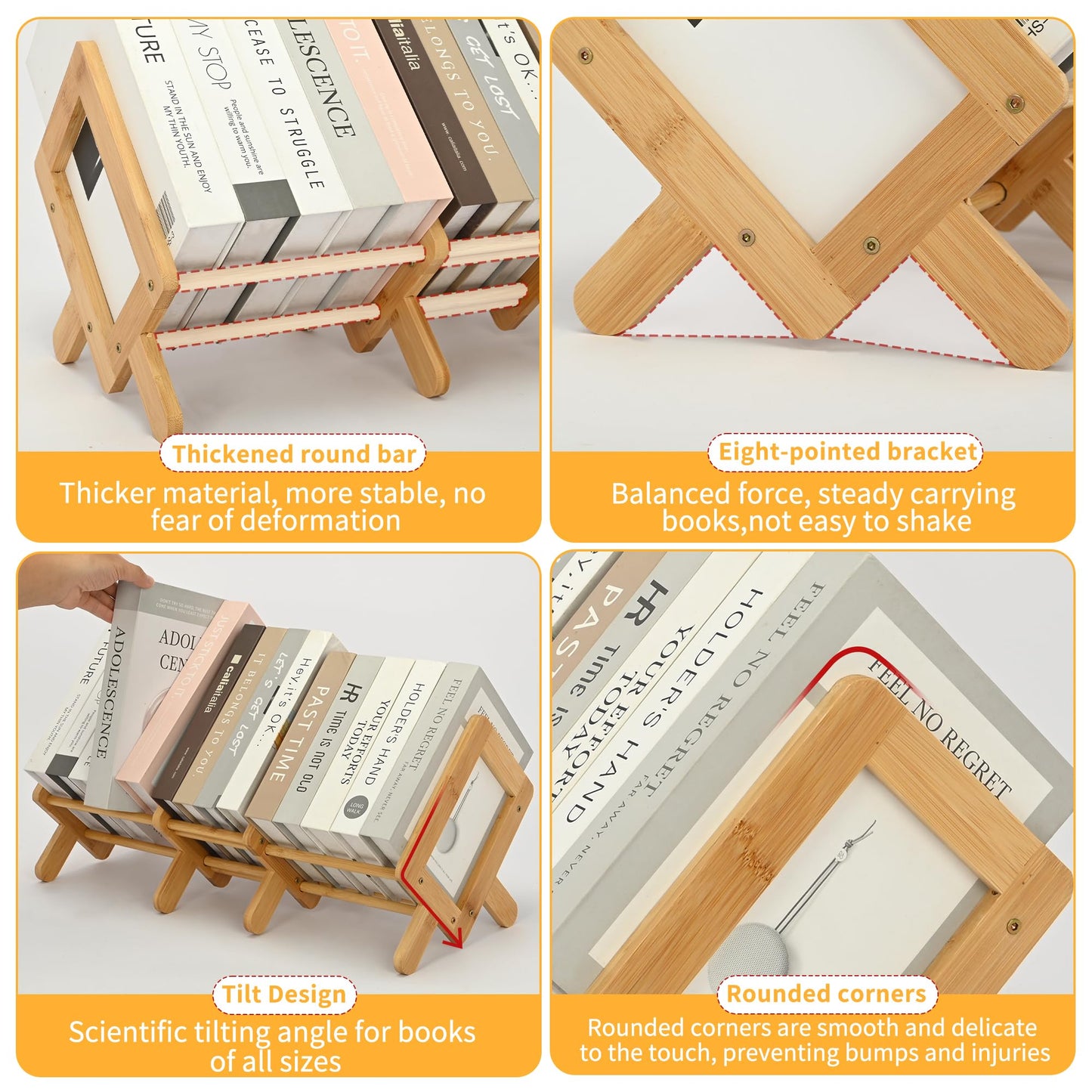 ohbien Expandable Tilting Bookcase, Bamboo Desktop Bookshelf Adjustable
