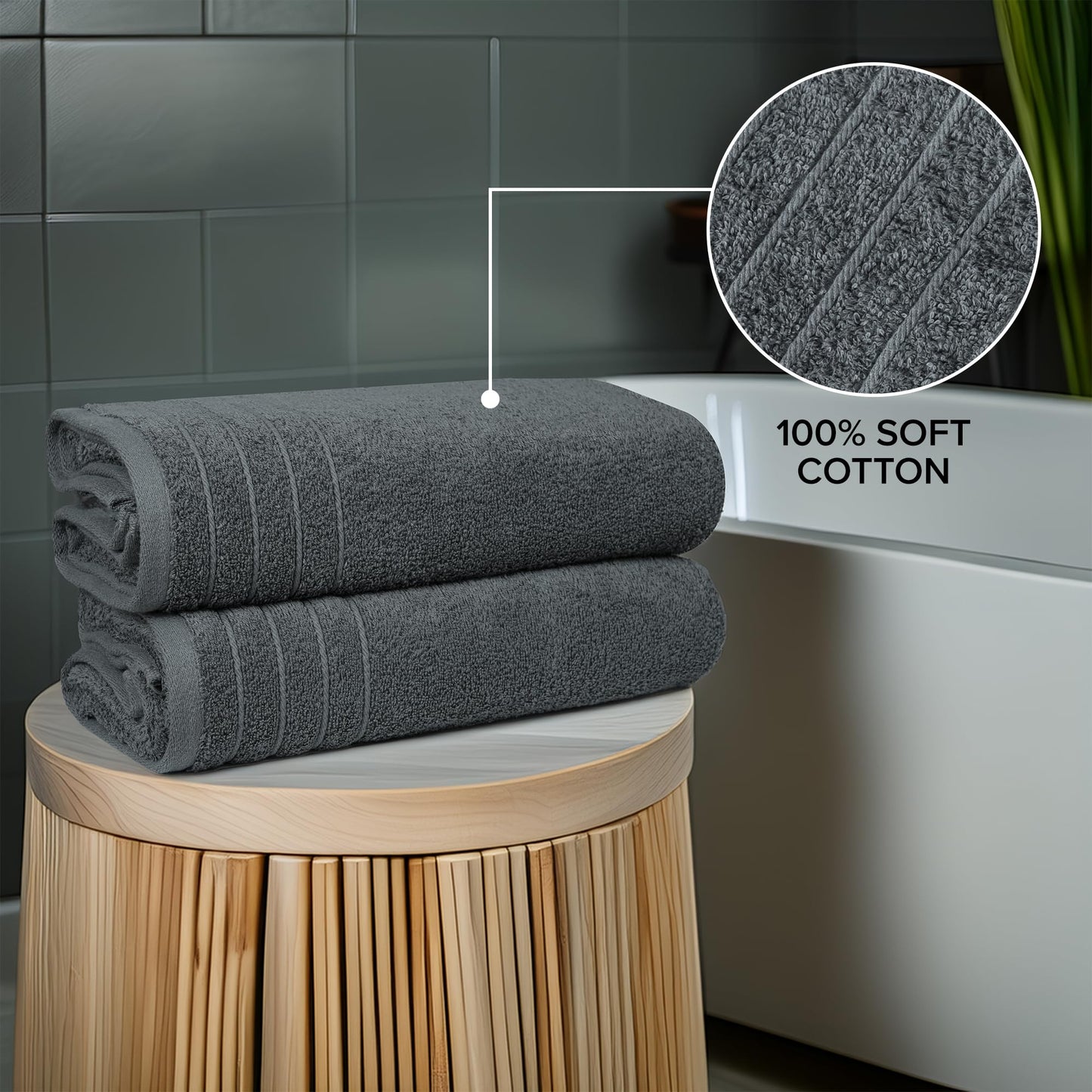 100% Cotton Extra Large Bath Towels Set of 4 (76x152cm) Dark Grey - 450 GSM