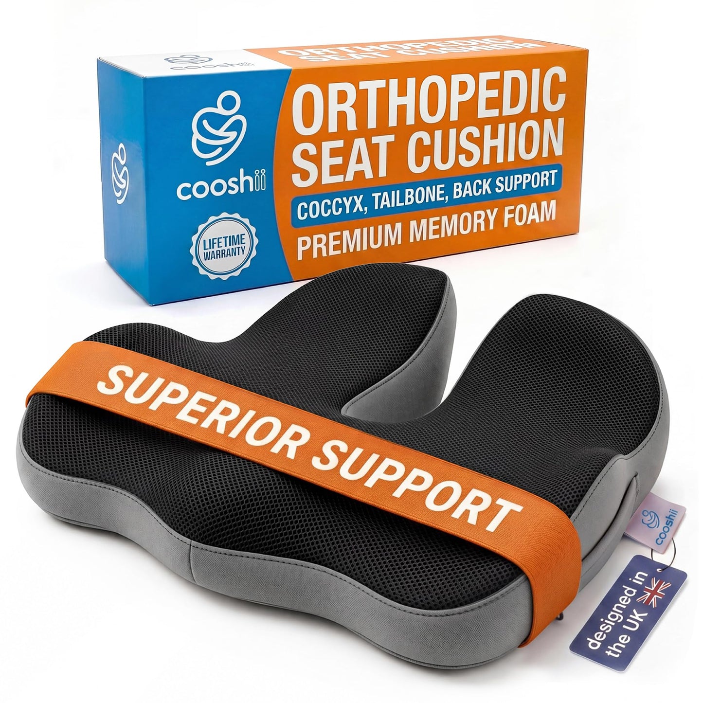 Cooshii Memory Foam Seat Cushion – Coccyx Cushion for Tailbone & Sciatica Support