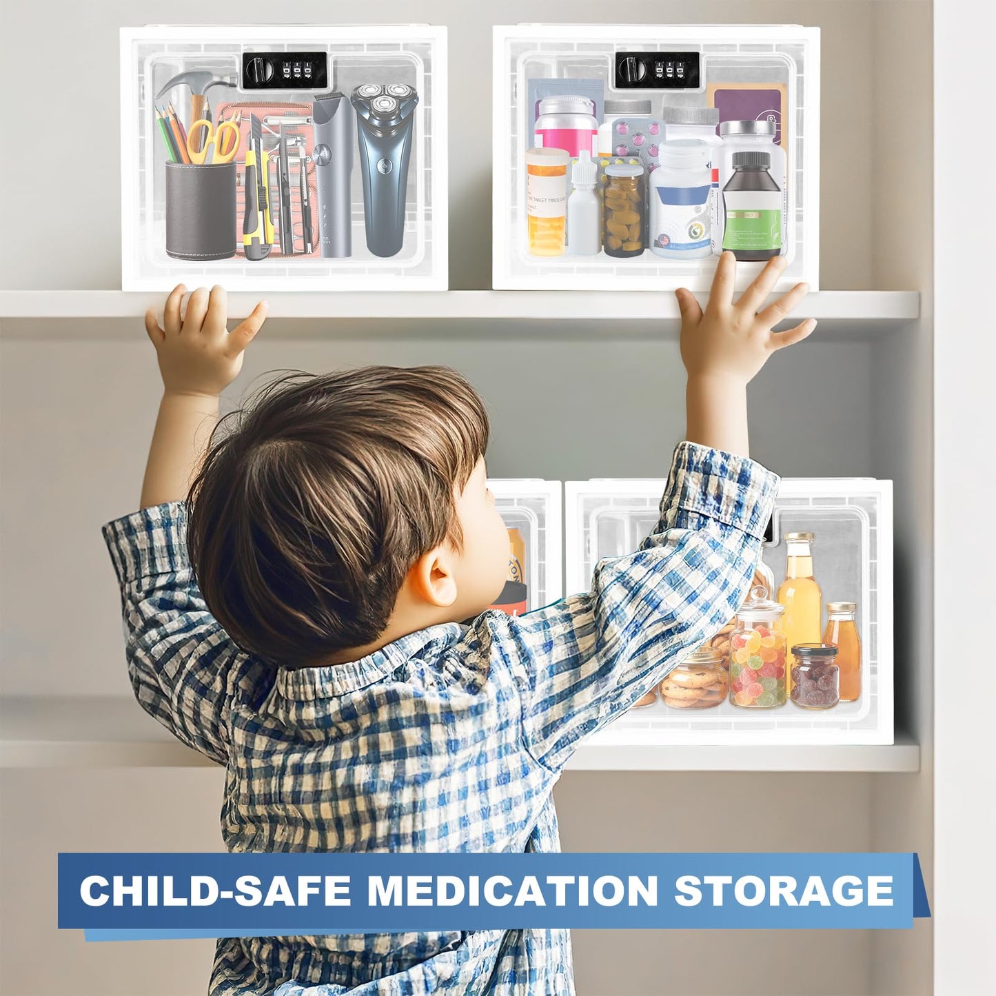 Gemaxvoled Lockable Medicine Box, 12.6L BPA-Free Lockable Storage Box for Child Safety