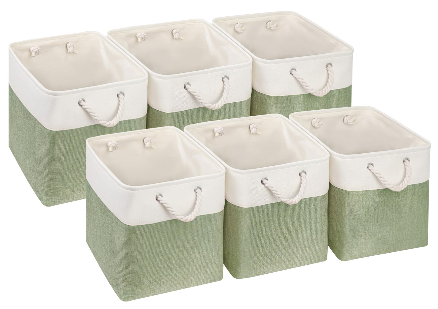 SOCOHOME Cube Storage Boxes,33x33x33cm Storage Baskets for Organizing Clothes Shelf Nursery Closet(Green/White, Set of 6)