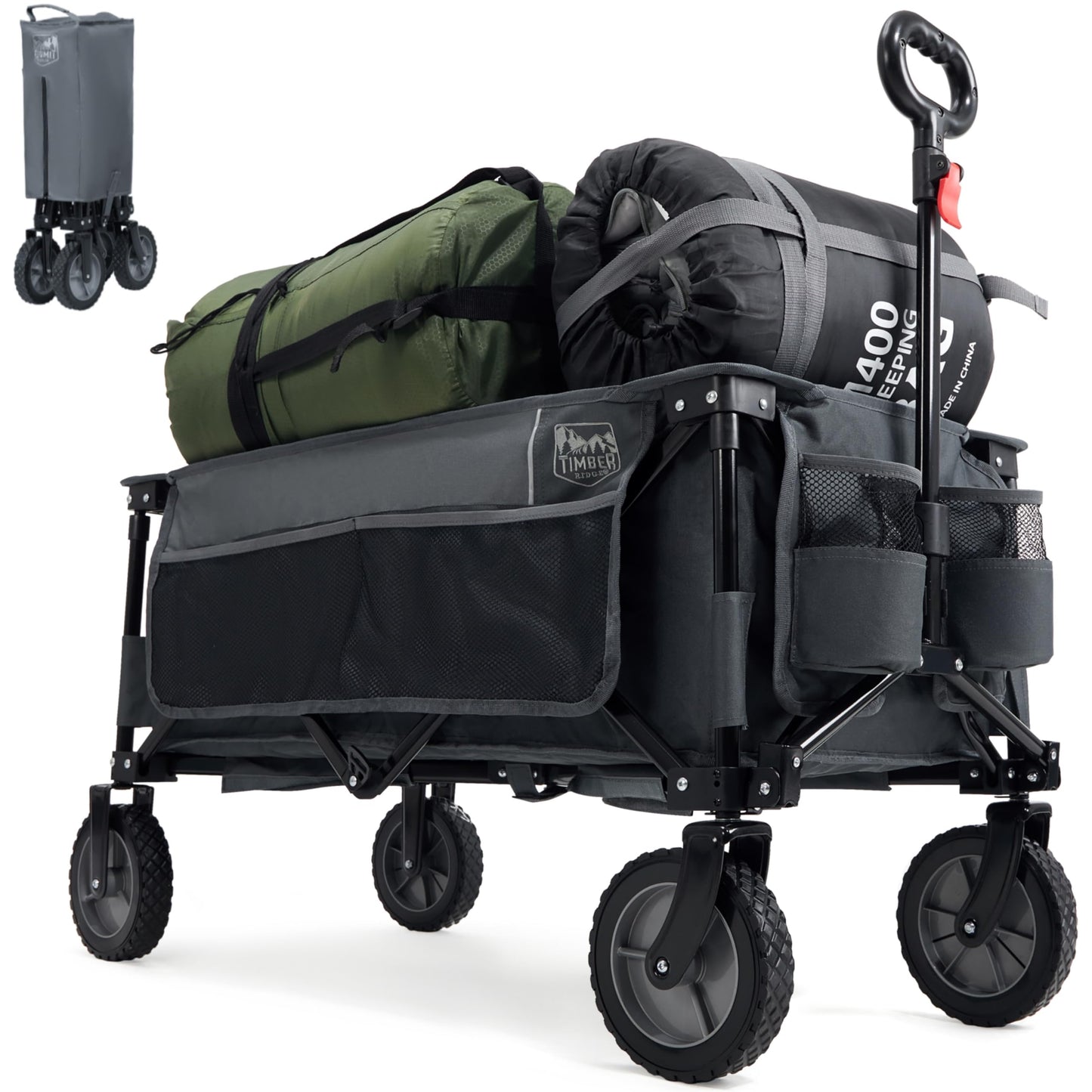 TIMBER RIDGE Festival Trolley on Wheels with Adjustable Handle, 135L Collapsible Wagon Cart for Camping Outdoor Picnic Beach Garden, Heavy Duty