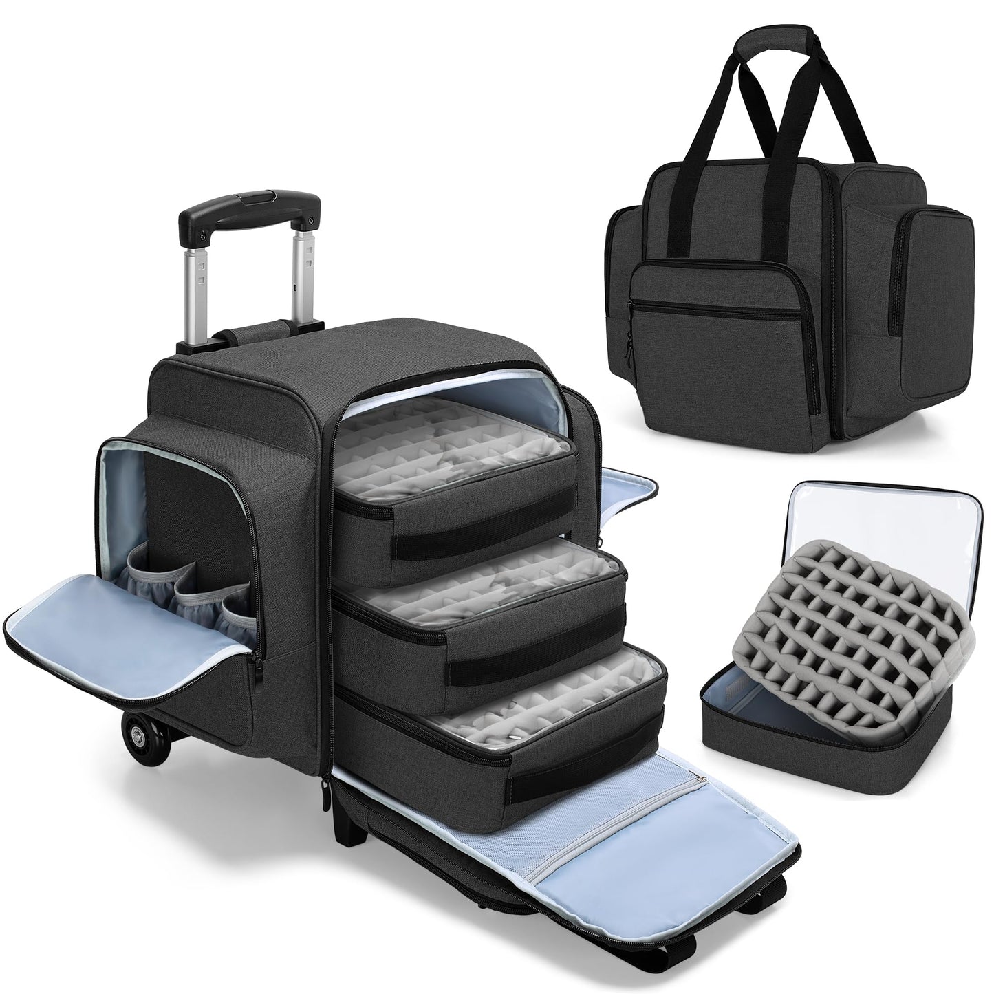 BAFASO Rolling Nail Polish Organizer Holds 144 Bottles, Nail Polish Case with a Detachable Dolly and 3 Removable Cases (Patented Design), Black