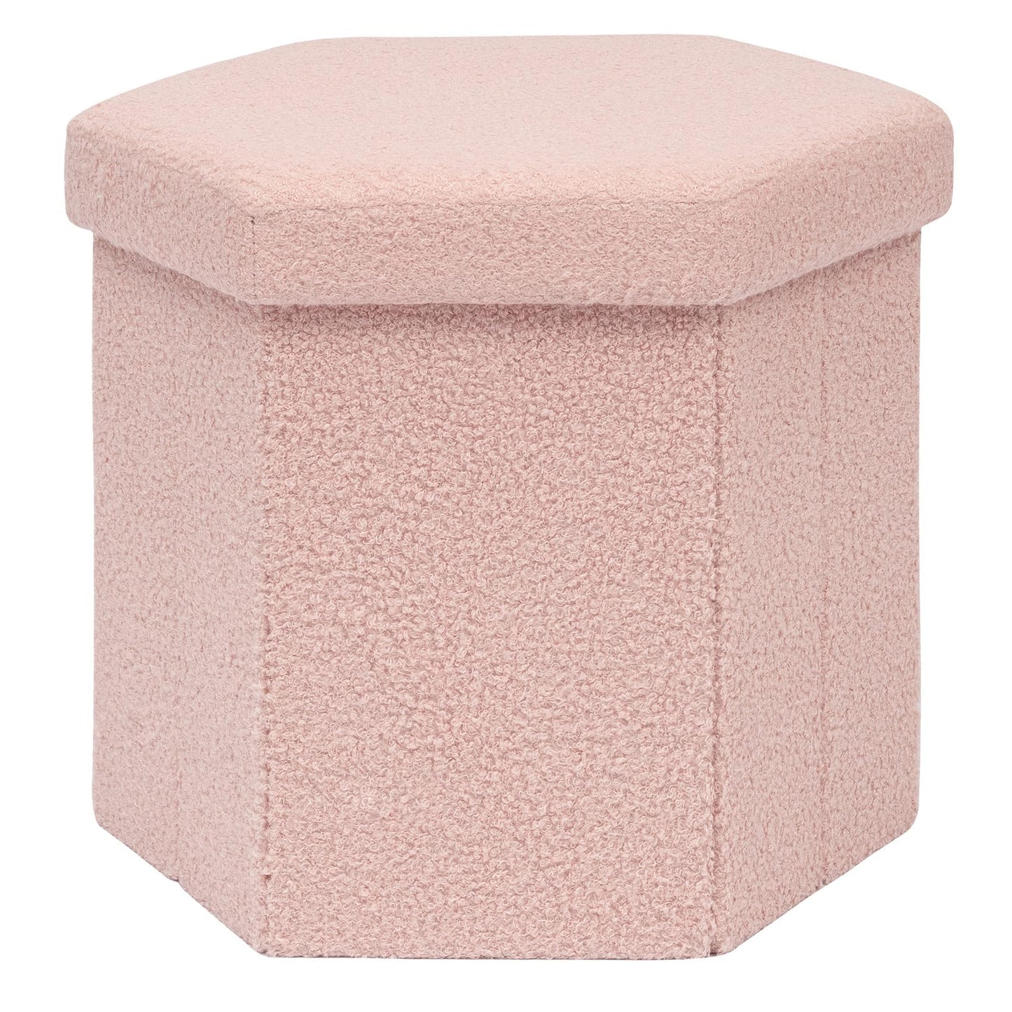 PINPLUS Boucle Ottoman Storage, Hexagonal Foldable Footrest, Pink