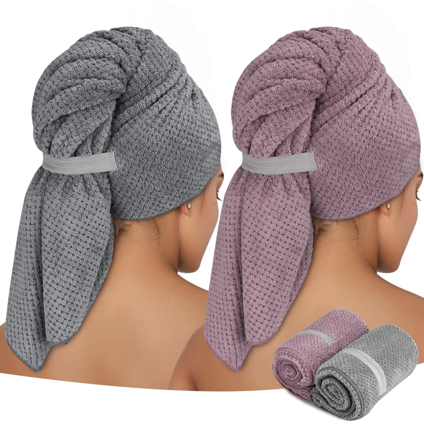 ytorgr 2 Pack Microfiber Hair Towel Wrap for Long Hair,100 * 60cm Large Hair Turban Towel for Women Girls,Quick Dry Super Absorbent Hair Drying Towel