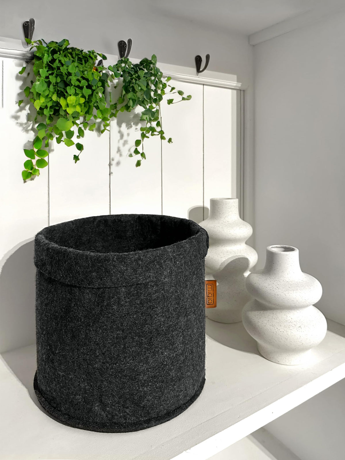 Miqio® Design Premium Felt Basket - Storage Baskets Round - Set of 3 - Plant Basket - Flower Planter - Oeko-Tex Certified