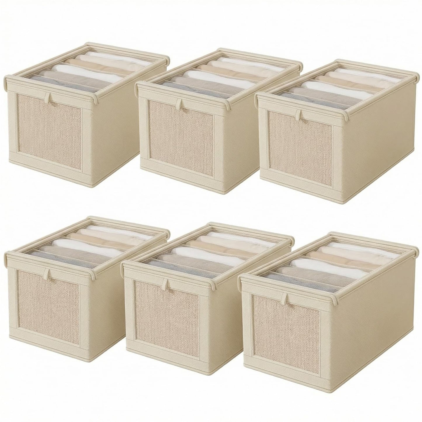 Wardrobe Storage Organiser Foldable - 6Pcs Drawer Organiser Clothes Fabric Storage Boxes Bin with Clear Window Shelf Stackable Clothing Storage Boxes
