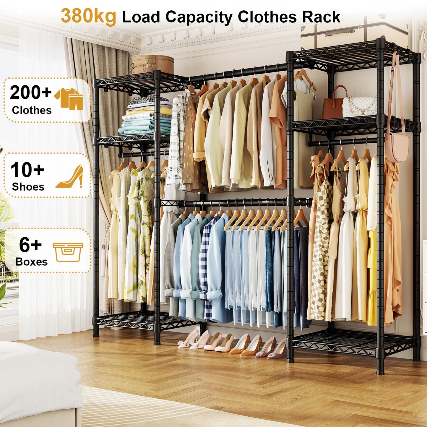 Ulif E7 Heavy Duty Clothing Rail, Extendable Rails, Clothes Rail, Black