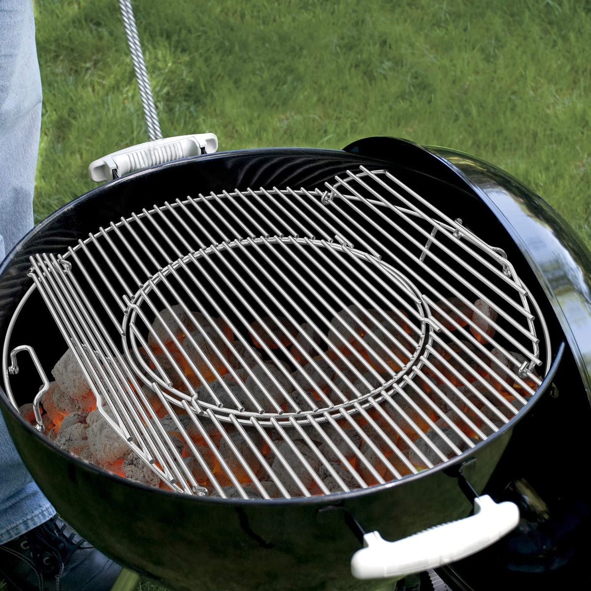 onlyfire Stainless Steel Cooking Grate,BBQ Grill Grate With Diameter 21.5",Double Side Opening with Detachable Handle,for Weber Gourmet BBQ System