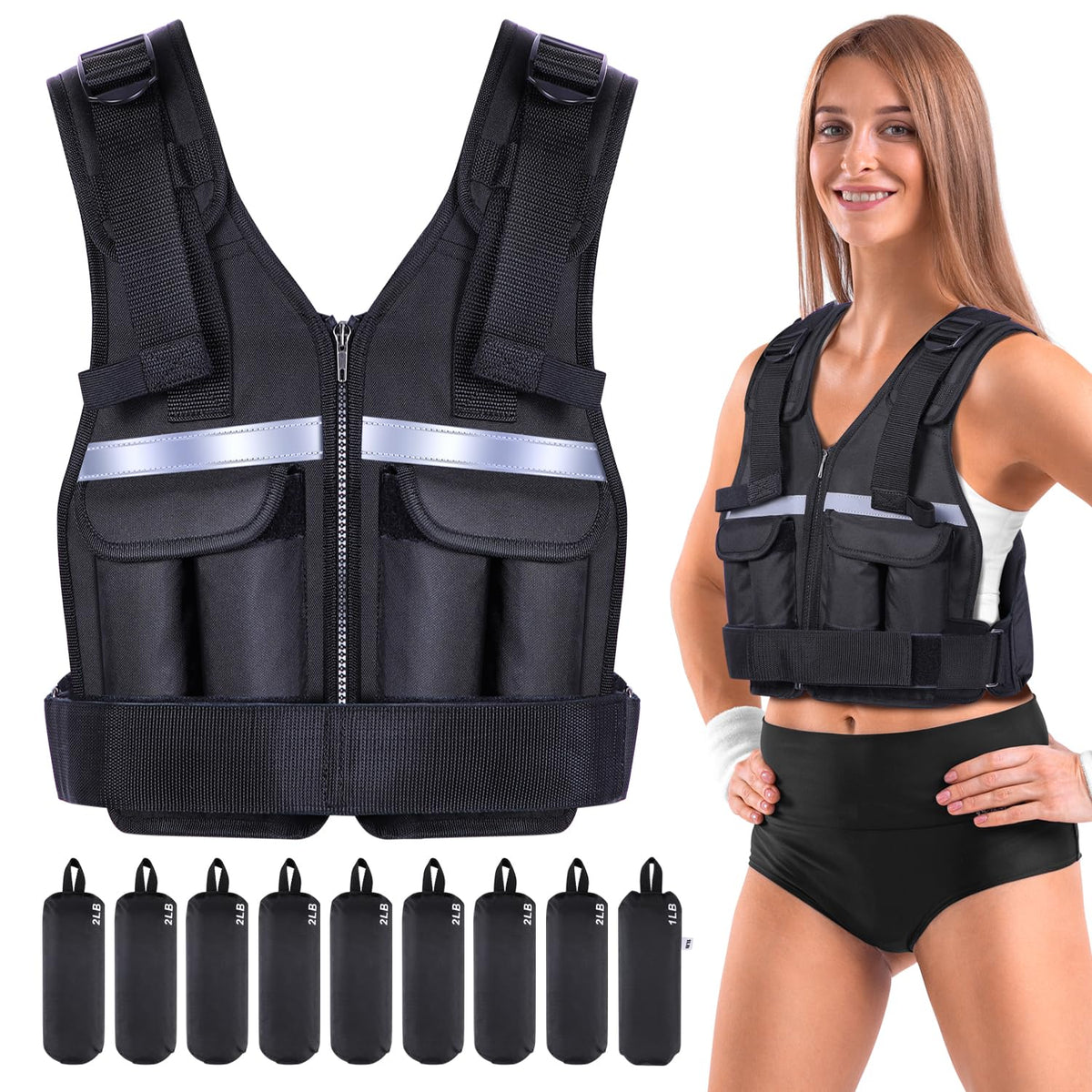 Sportneer Adjustable Weight Vest 0.9kg to 8kg, 9-in-1 Quickly Adjustable Running Vest for Men and Women, Strength Training, Calisthenics and Gym,