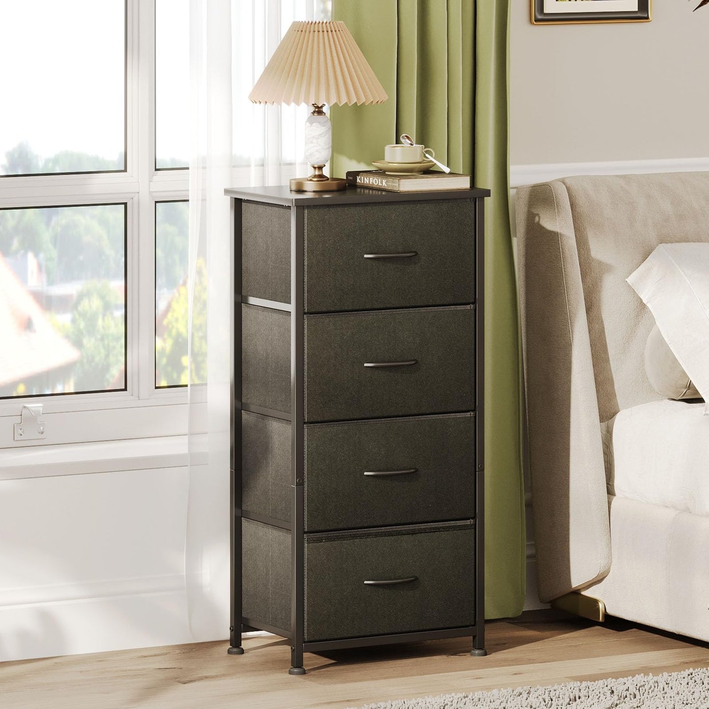 CAIYUN Chest of Drawers Bedroom, 4 Drawers Tall Dresser, Dresser for Bedroom Entryway Hallway Wardrobe, Closet Storage Drawer, Black