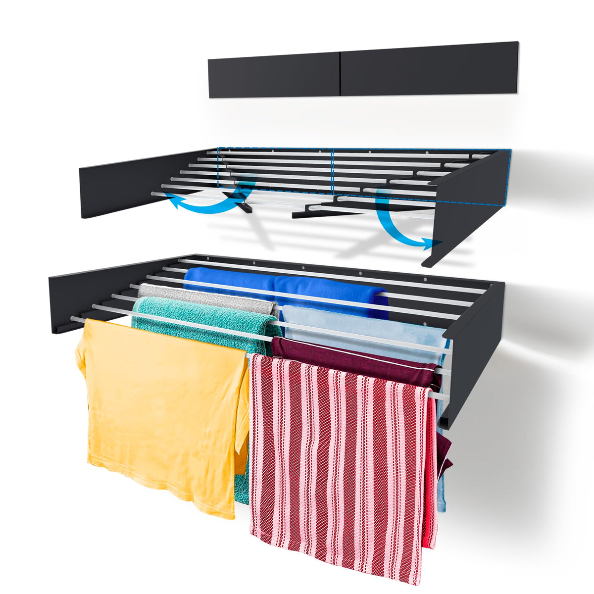 Step Up Laundry Drying Rack Airer - Indoor or Outdoor  Space Saver Compact Sleek Design, 8.4 metres line (120 cm Grey)