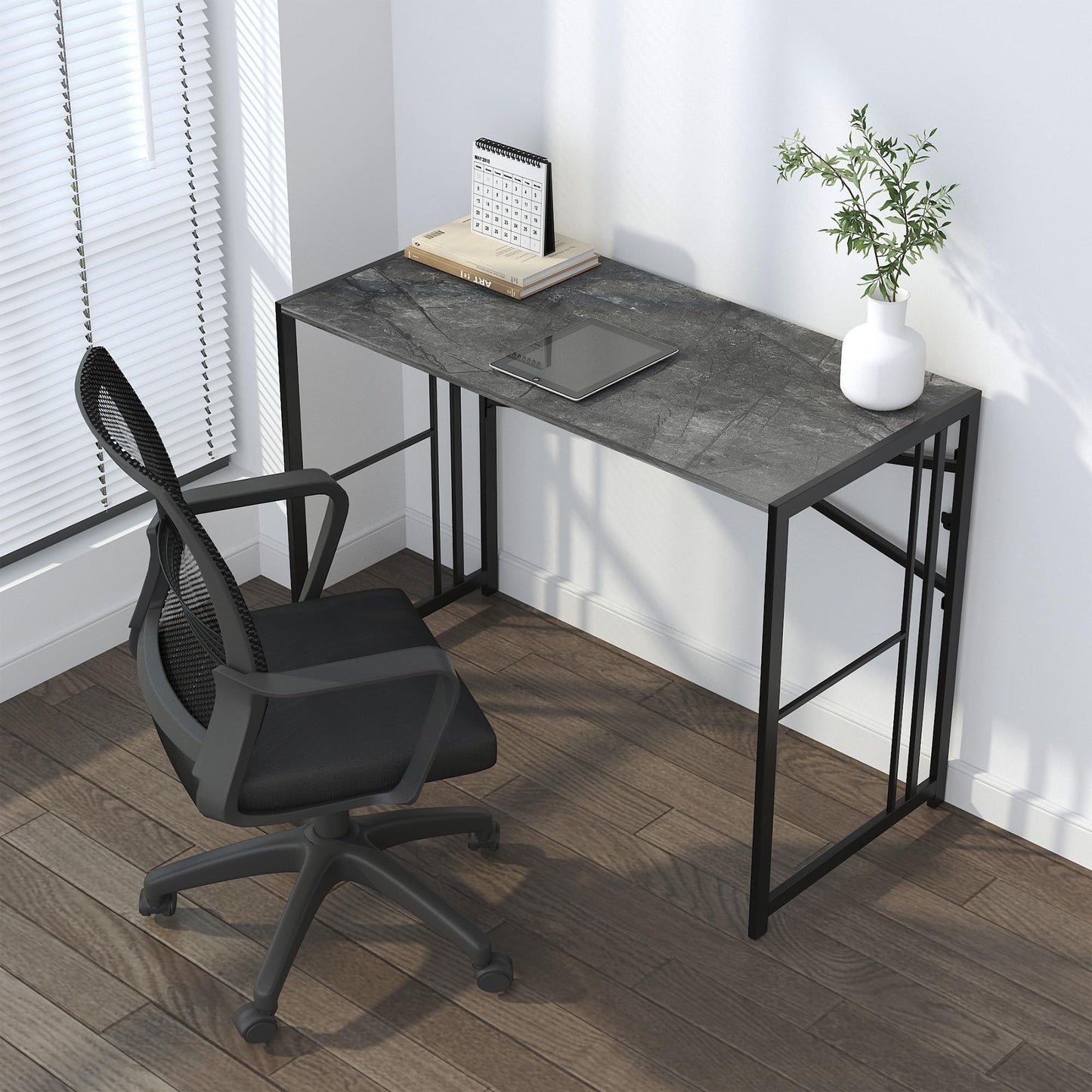 Lutown-Teen 90 cm Small Folding Desk No Assembly Required, Grey