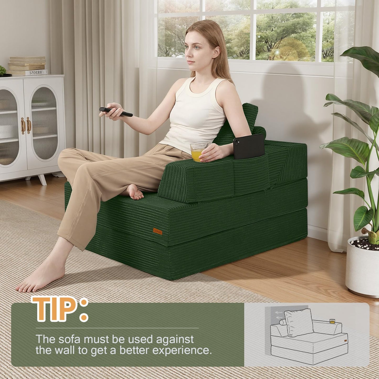 MeMoreCool Folding Sofa Bed Single, Convertible Boneless Couch with Pillow