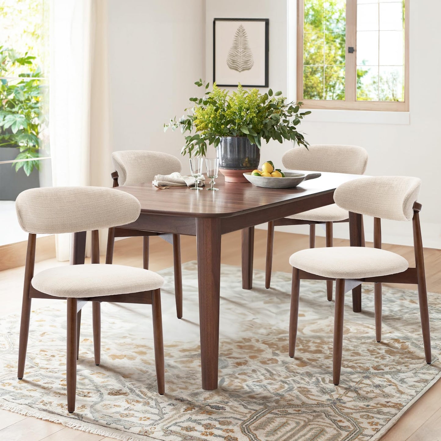 COLAMY Modern Dining Chairs Set with Wooden Legs – Upholstered Fabric Dining Room Chairs with Curved Backrest, Soft Cushion Seat