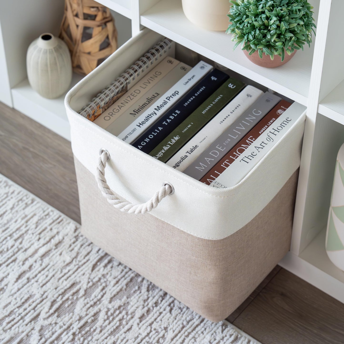 OrganiHaus Fabric Storage Boxes, Set of 4 Foldable 33X33 Cube Organiser Bins with Rope Handles for Shelves, Nursery & Closet