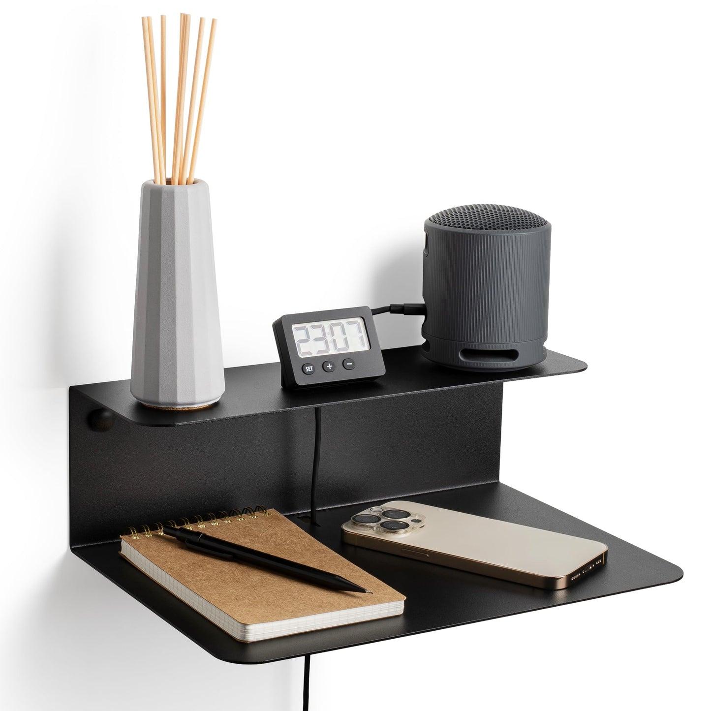etterr Black Bedside Table | 100% Steel | Made in Europe | Bedroom Bedside Tables | Black Bedside Tables | Bedroom Bedside Table | Floating Hallway