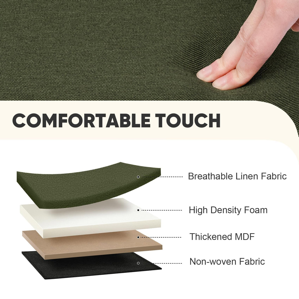 PINPLUS Folding Storage Box Ottoman, Linen Small Footstool, Olive Green