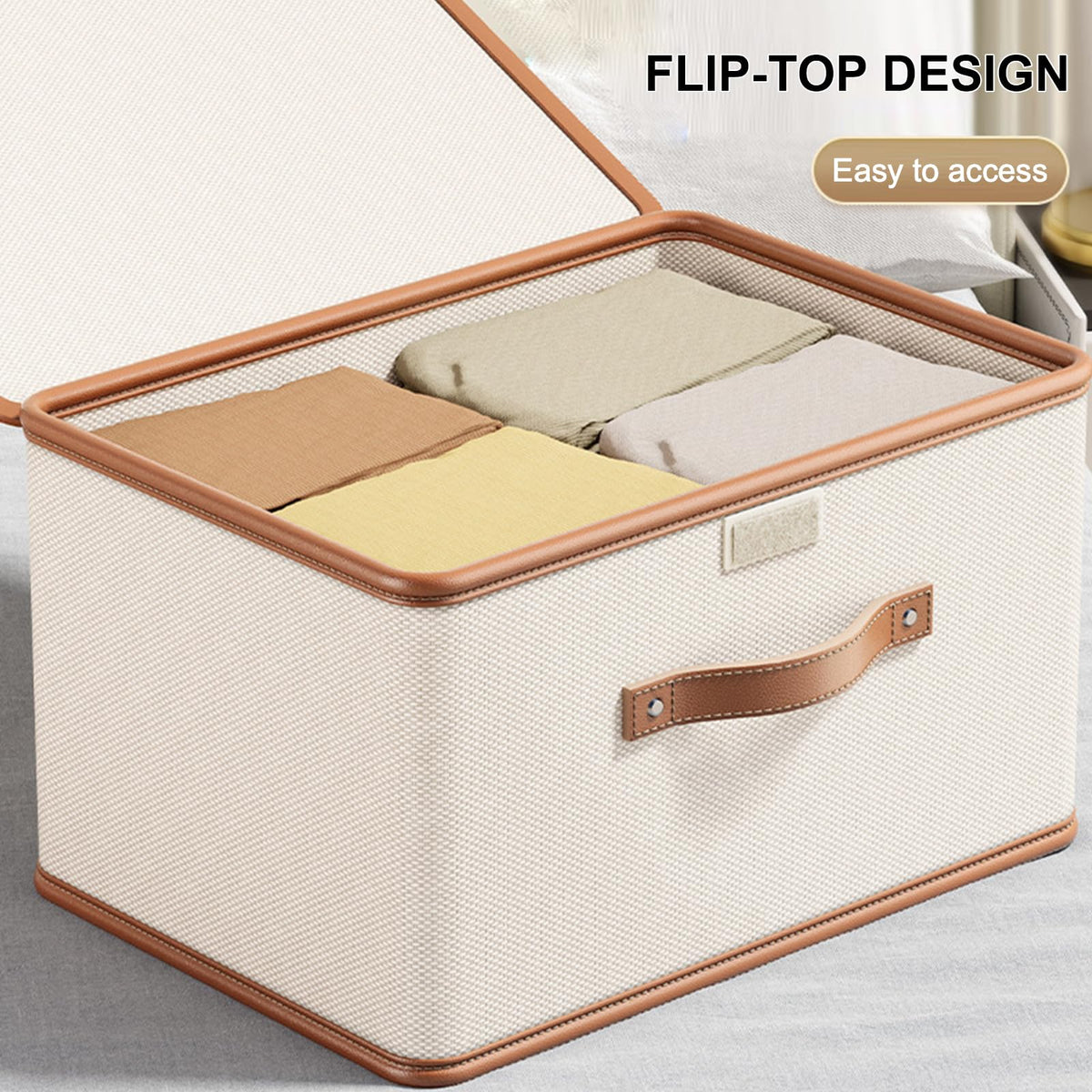 Vbvbip 4 PCS Oxford Fabric Storage Bins with Attached Lid - Large Clothes Organizer (44x30x29cm), Breathable Collapsible Closet Bins for Clothing