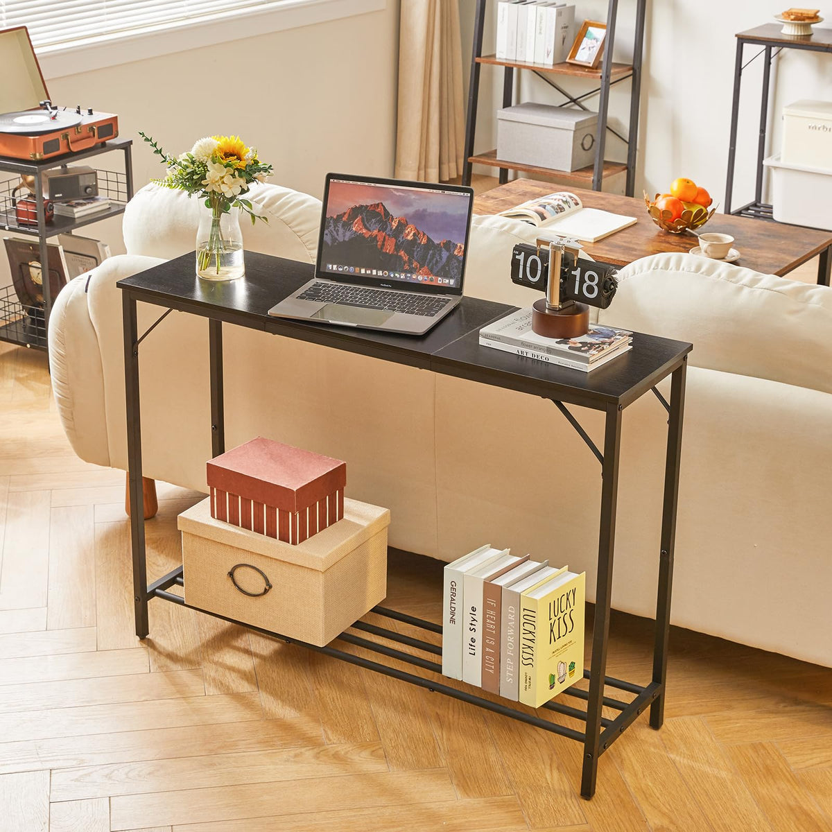 YMYNY Console Table, Slim Console Table for Hallway, Metal Frame, Compact Display Table, Sofa Table for Small Spaces, Entryway, Living Room, Sturdy,