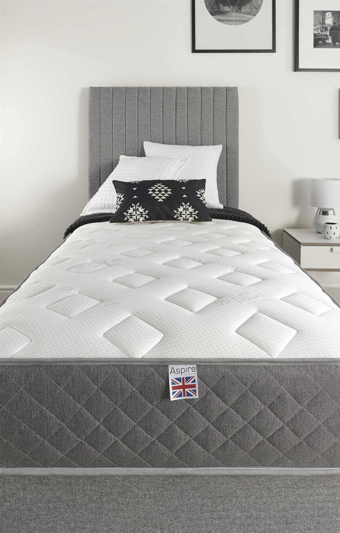 Aspire Beds 3 Comfort Layers Aspire-Cool Touch Diamond Memory Foam & Bonnell Sprung Hybrid Mattress, Grey Hessian Border, 5ft King Size (5ft x 6ft6)