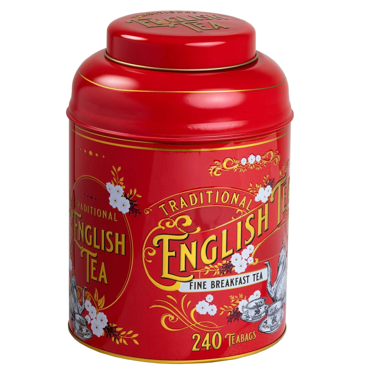 New English Teas Vintage Victorian Tea Caddy in Red with 240 Fine Breakfast Teabags