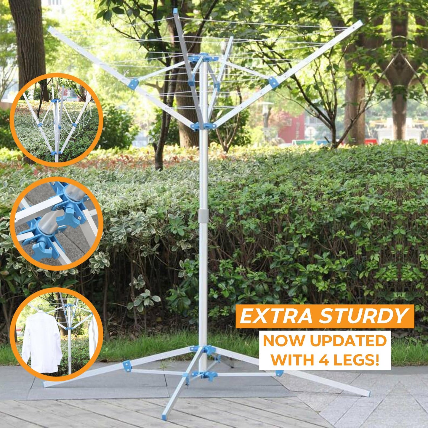 Xtremeauto Aluminium Rotary Washing Line Airers, Clothes Airer Outdoor, Portable, Foldable & Freestanding 4 Arm For Indoor & Outdoor Dryer Caravan,