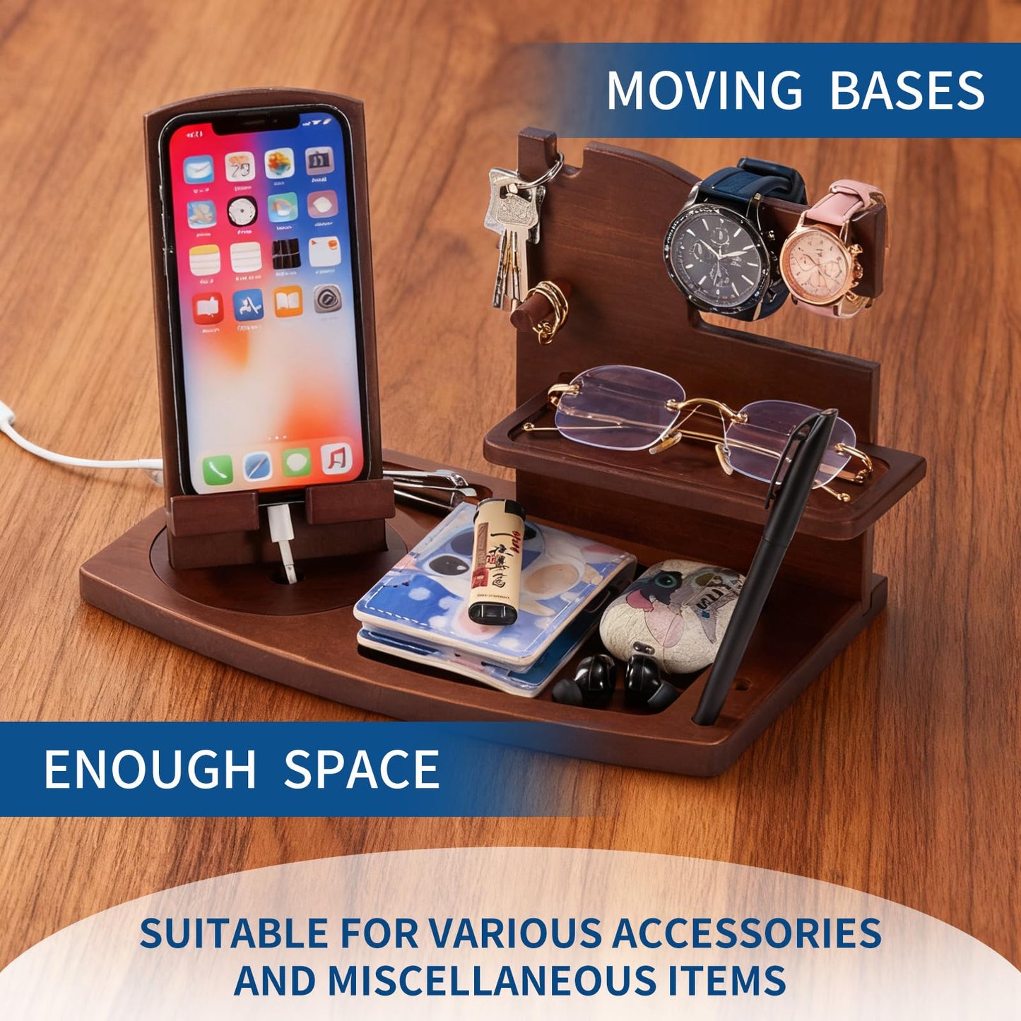 ELEVAT Gift Ideas Men Christmas Wooden Docking Station Desk Organizer Fathers Gifts Anniversary Men Birthday Gifts for Him Valentine Christmas Gift