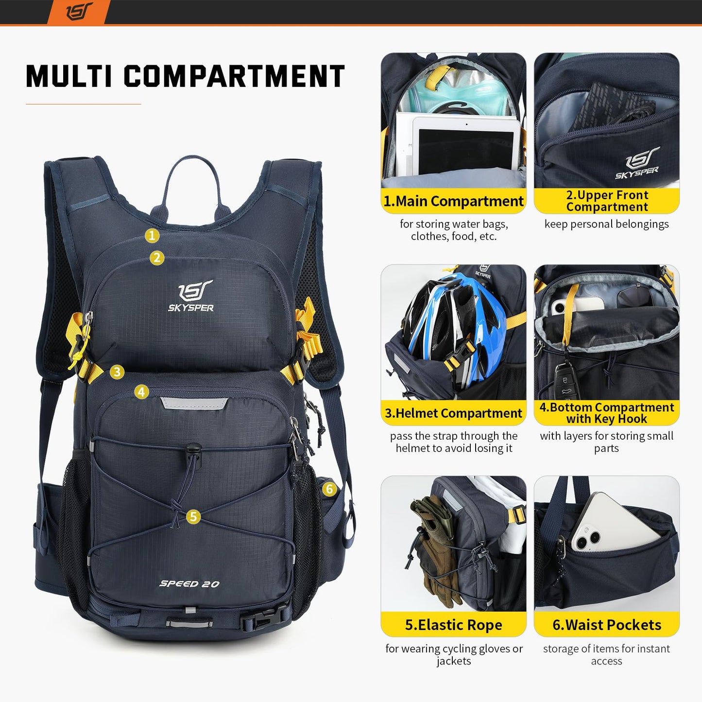 SKYSPER Cycling Backpack 20L Lightweight Bike Backpack for Men Women Running Rucksack for Biking Hiking Climbing(Navyblue)