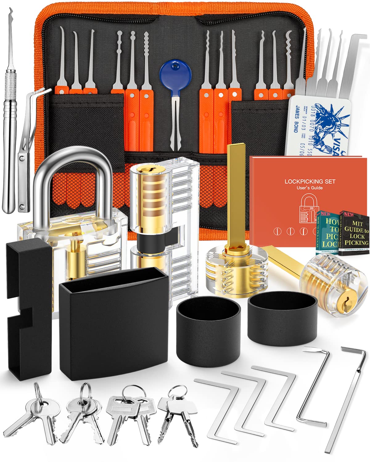 Eventronic 38+4 Lock Picking Kit, [Updated Version] 38-Piece Lock Pick Set with 4 Transparent Training Locks and Zip Case for Lockpicking, E-Guides