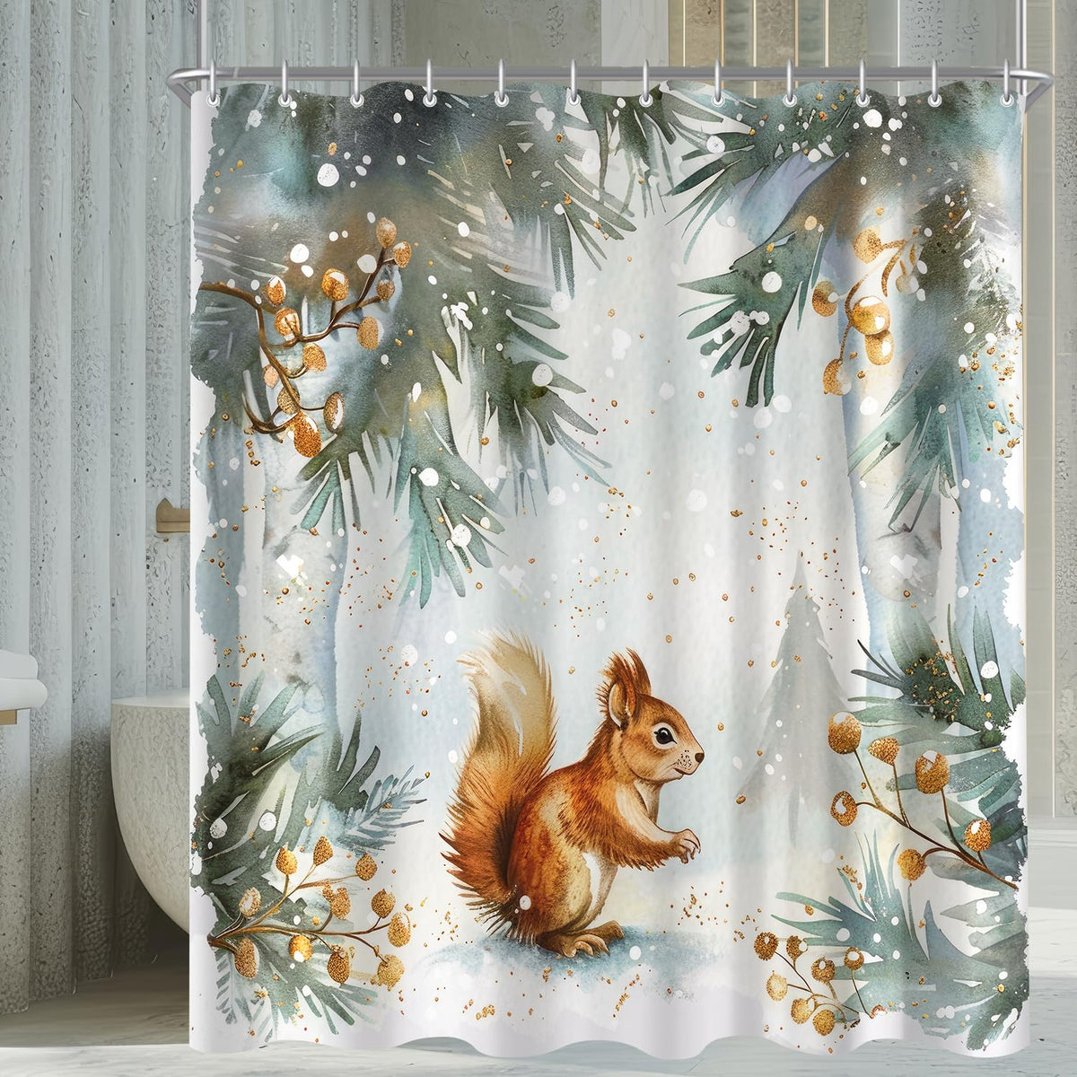 Lerores Shower Curtain 180 x 200 cm Rabbit Motif, Weighted Hem, Anti-Mould, Water-Repellent, Washable Polyester Bath Curtains with 12 Eyelets and