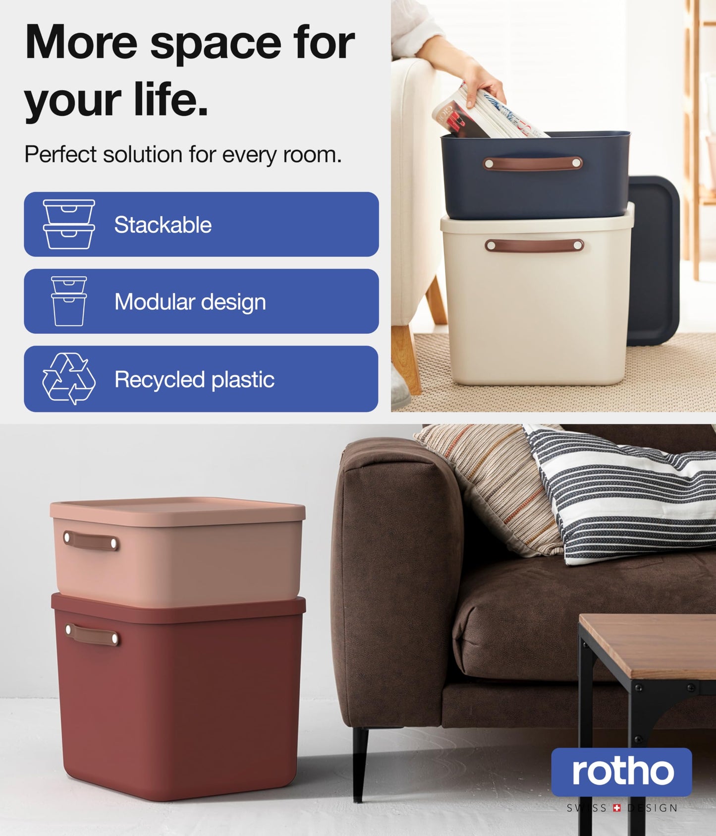 Rotho Maloja Storage box 20 l, Plastic (PP recycled), 20 (39.5 x 38.0 x 17.7 cm), White